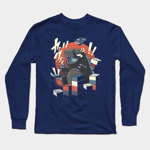 Funny Giant Monster - Godzilla Japanese Kaiju - Lego Building Long Sleeve T-Shirt by BlancaVidal